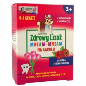 Zdrowy lizak Mniam-Mniam na gardło malinowe 5 szt.